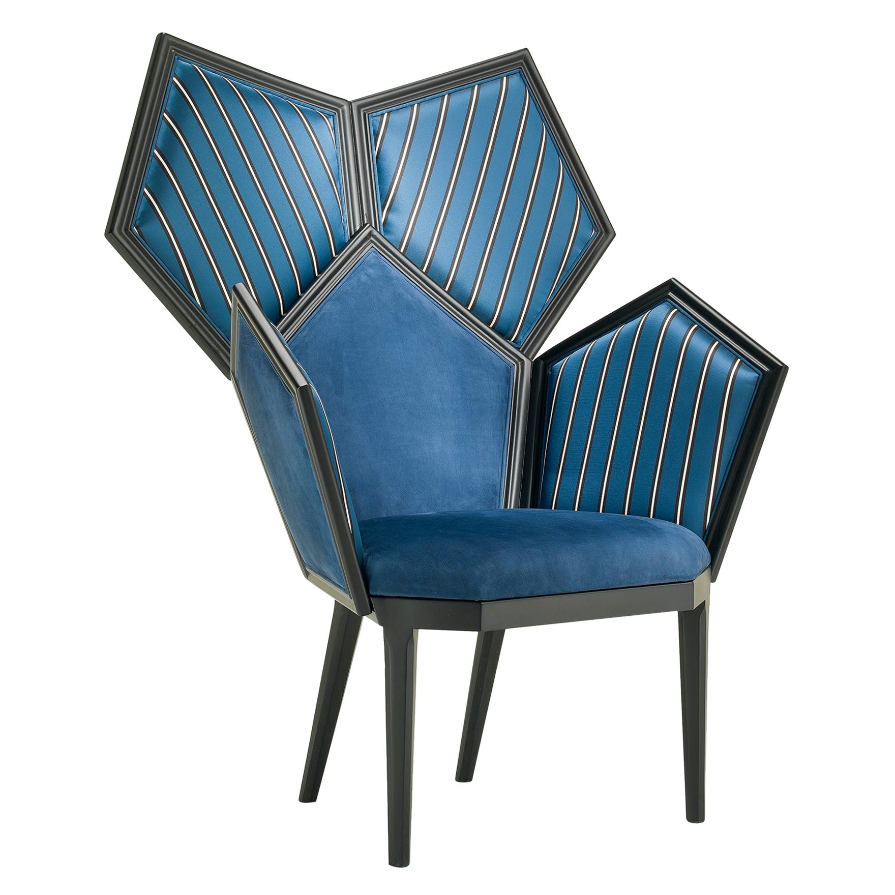 LUI 5/A Blue Upholstered and Lacquered Armchair Composed of Pentagons