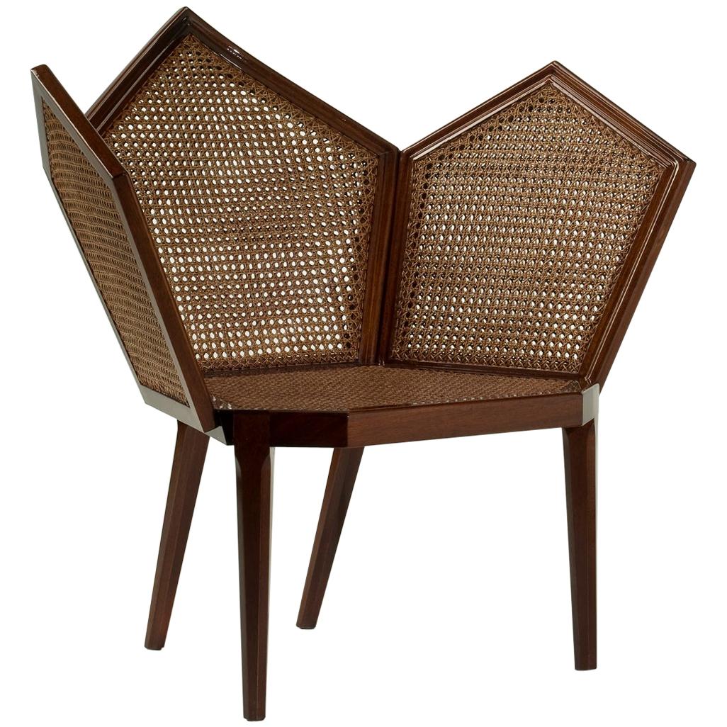 LUI5/S Double Cane Small Armchair composed of Pentagons By Philippe Bestenheider For Sale