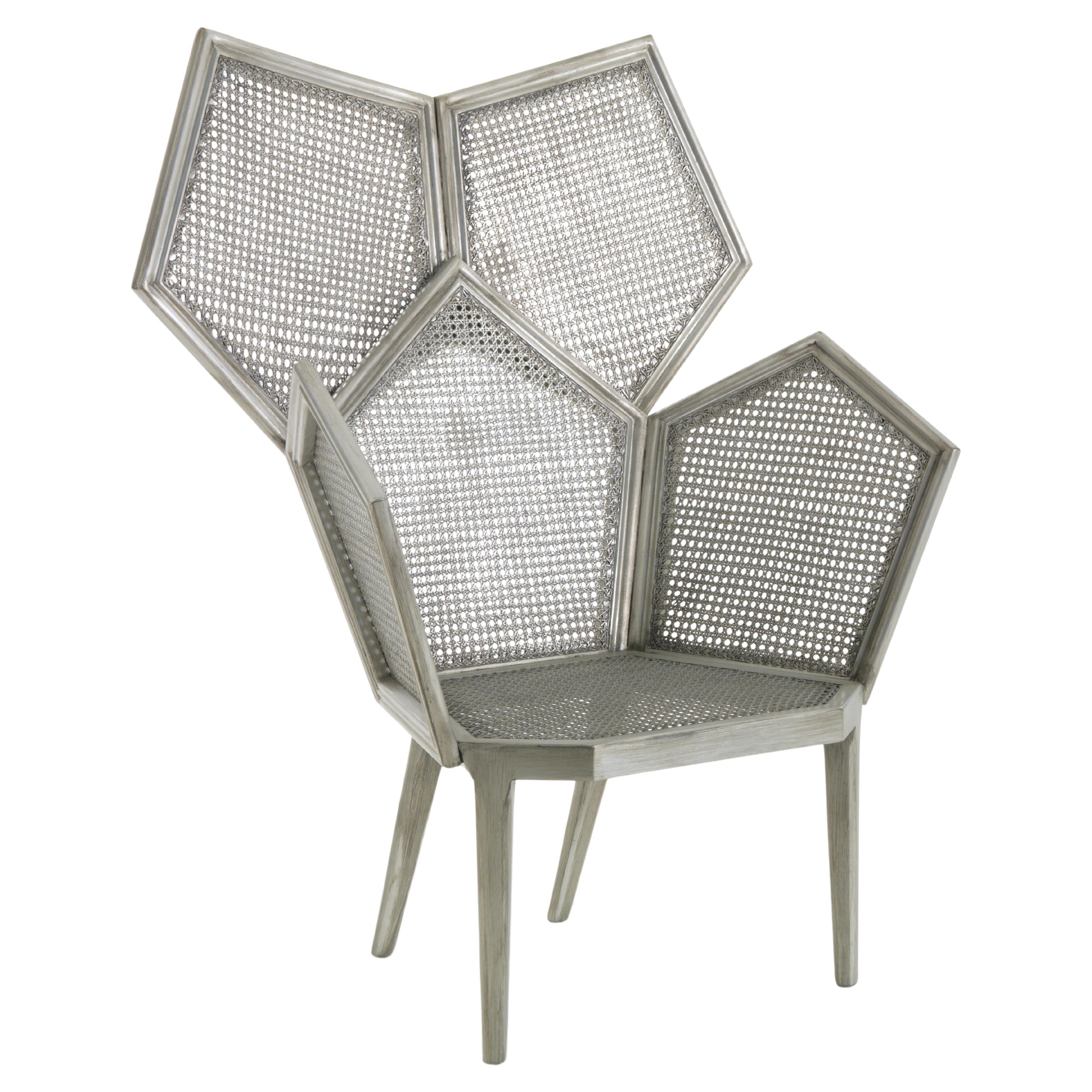 LUI 5A Hand Caned Gray Lead Leaf Armchair composed of Pentagons For Sale