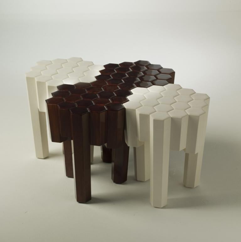 Italian LUI/6 Low Table in Solid Wood composed of Hexagons by Philippe Bestenheider For Sale