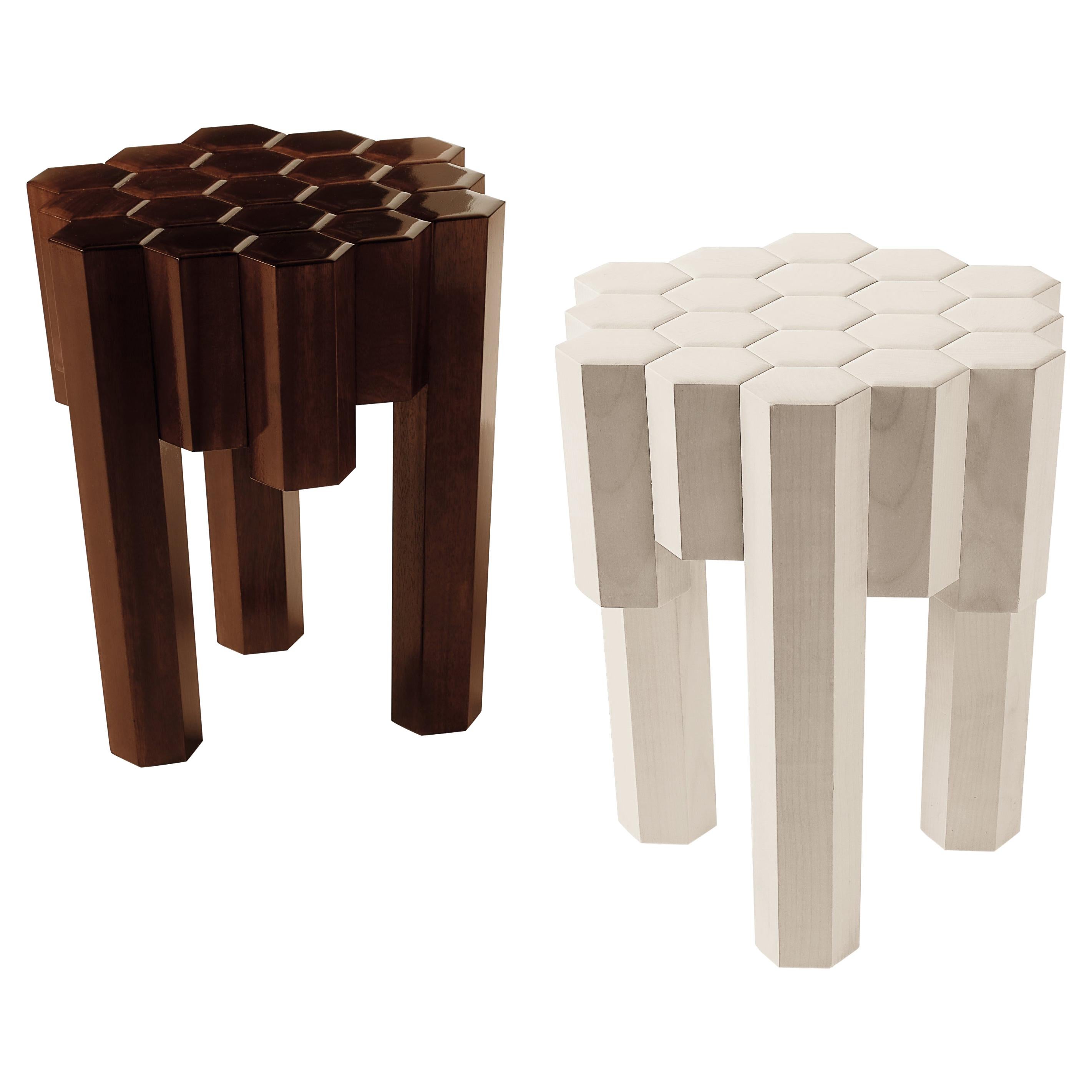 LUI/6 Tavolo basso in Wood massiccio composto da esagoni di Philippe Bestenheider in vendita