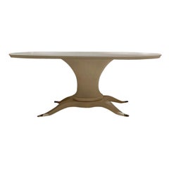 LUI OVAL Hand Carved Dining Table in Walnut with Carved Base - Brass Tips
