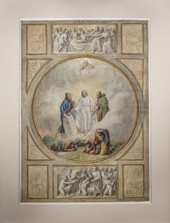 Pintura al temple figurativa neoclásica religiosa italiana del siglo XIX