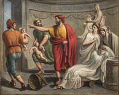 Rare peinture figurative néoclassique de l'Antiquité romaine du 19e siècle