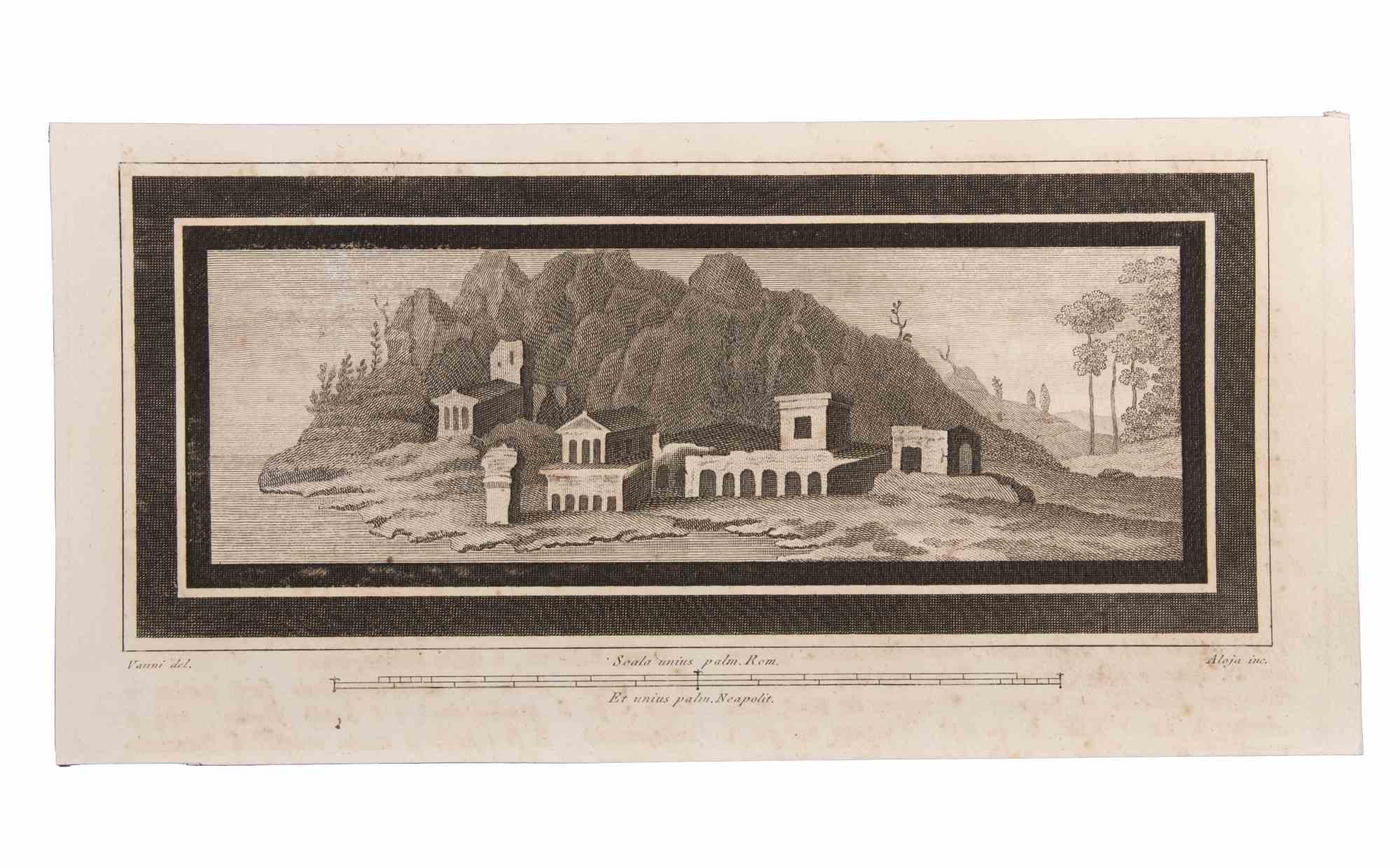 Seascapes With Monuments and Figures is an Etching realized by  Luigi Aloja (1783-1837).

The etching belongs to the print suite “Antiquities of Herculaneum Exposed” (original title: “Le Antichità di Ercolano Esposte”), an eight-volume volume of