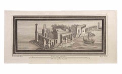 Seascape with Monument and Figures - Etching by Luigi Aloja - 18th Century