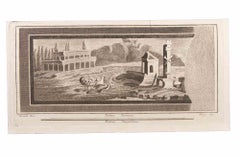 Paysage marin avec monument et personnages - gravure de Luigi Aloja - 18ème siècle