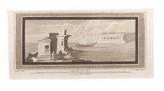 Seascape with Monument and Figures- Etching by Luigi Aloja - 18th Century