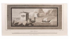 Seascape with Monument and Figures- Etching by Luigi Aloja - 18th Century