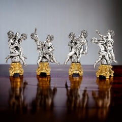 Luigi Avolio Set of Four 800, Italian Silver and Ormolu Figural Groups