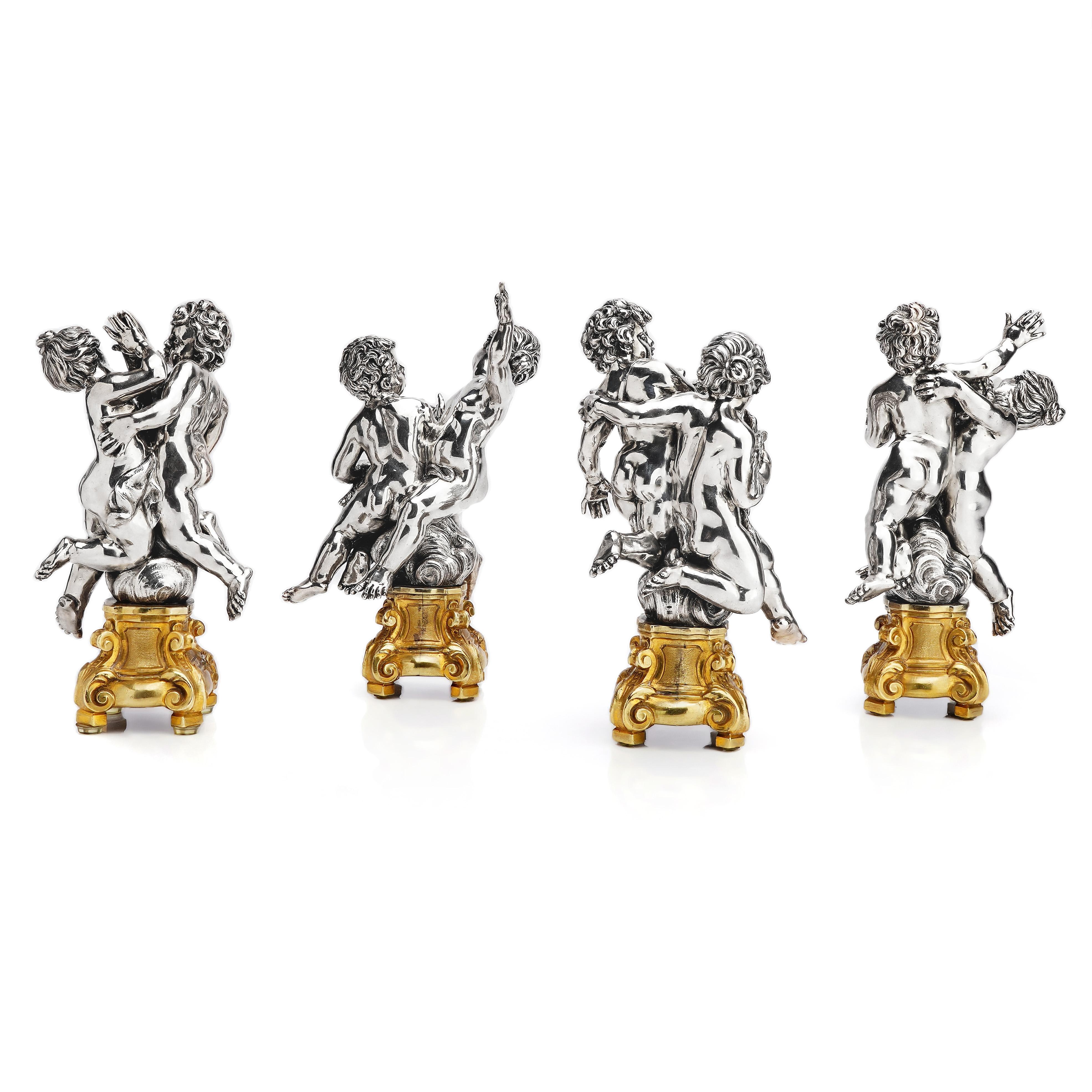 Luigi Avolio Set of Four 800, Italian Silver and Ormolu Figural Groups In Excellent Condition For Sale In Braintree, GB
