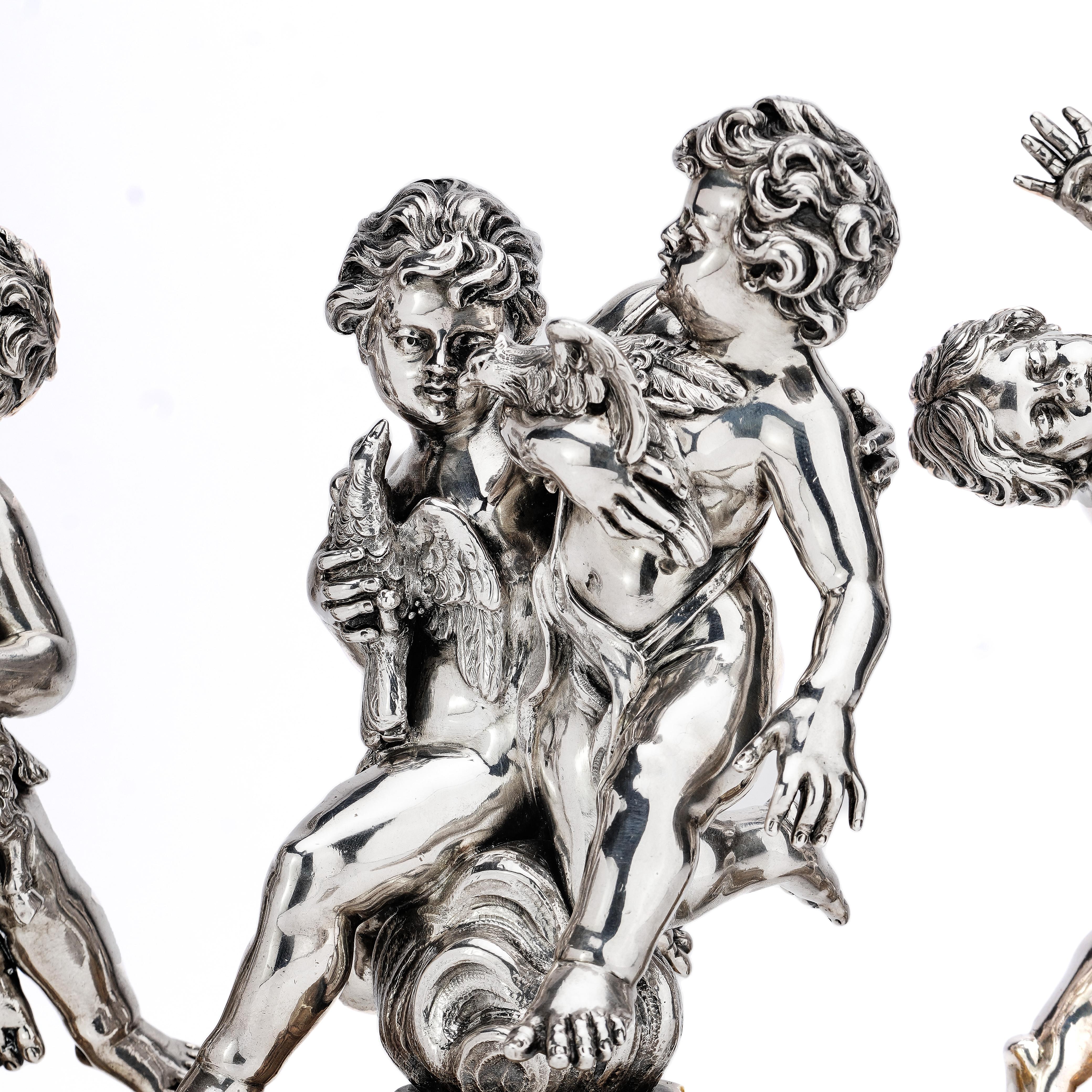 20th Century Luigi Avolio Set of Four 800, Italian Silver and Ormolu Figural Groups For Sale