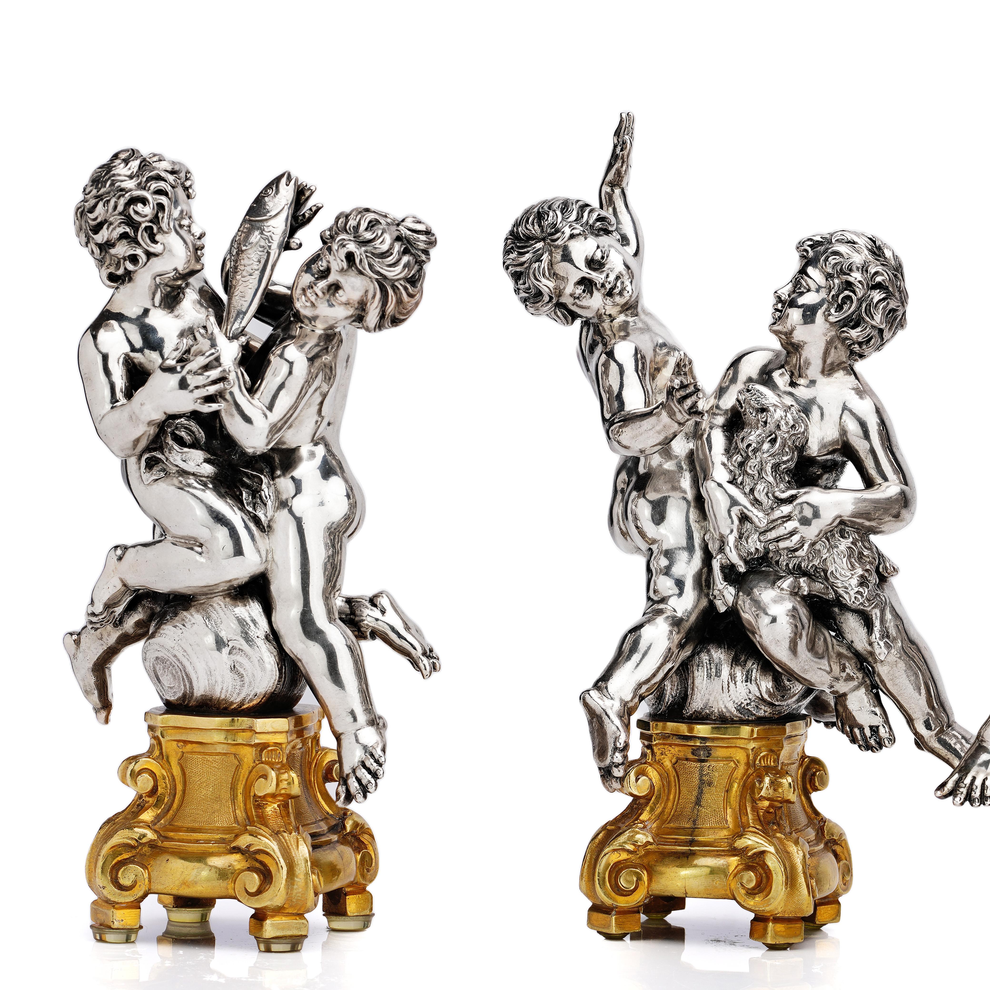 Luigi Avolio Set of Four 800, Italian Silver and Ormolu Figural Groups For Sale 1