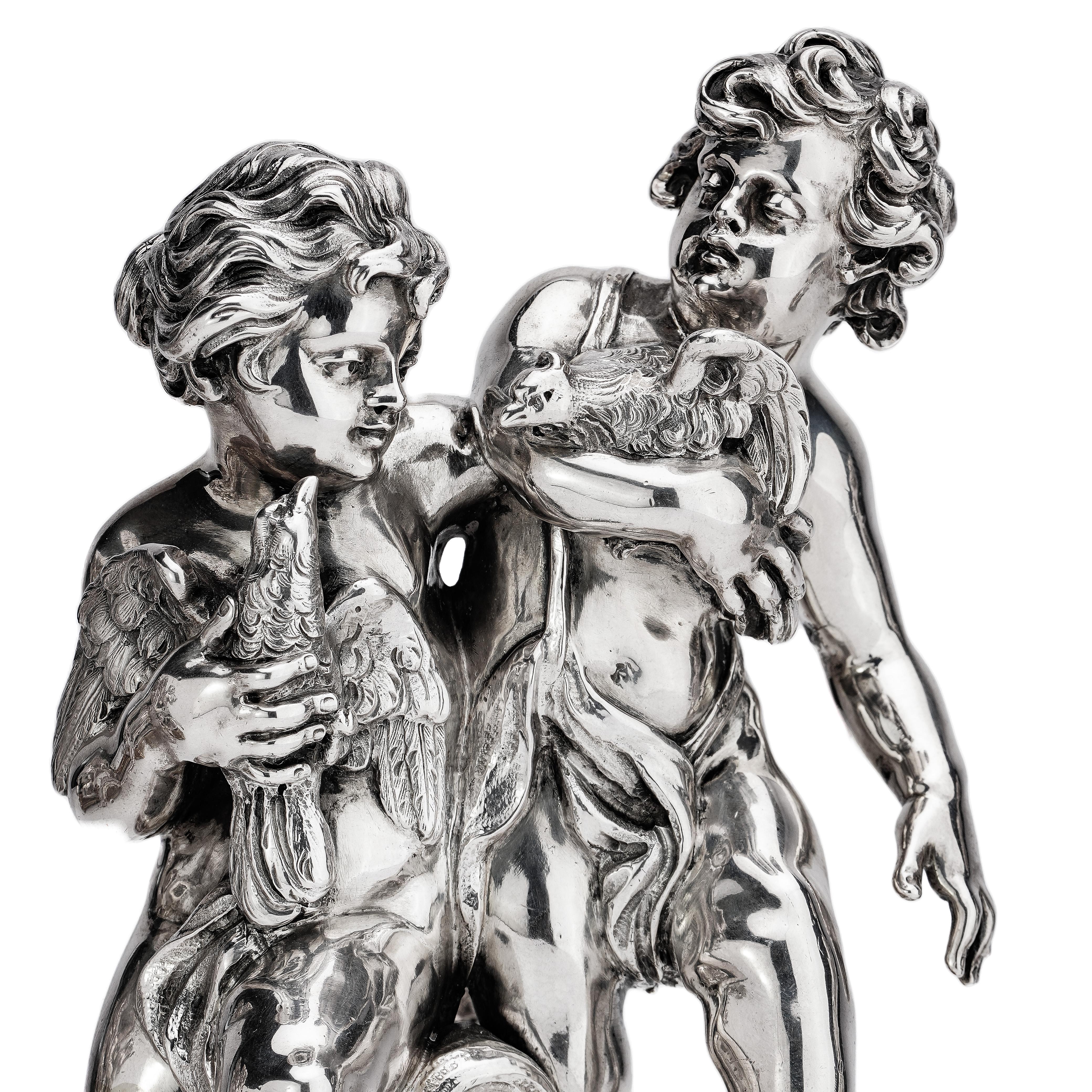 Luigi Avolio Set of Four 800, Italian Silver and Ormolu Figural Groups For Sale 2