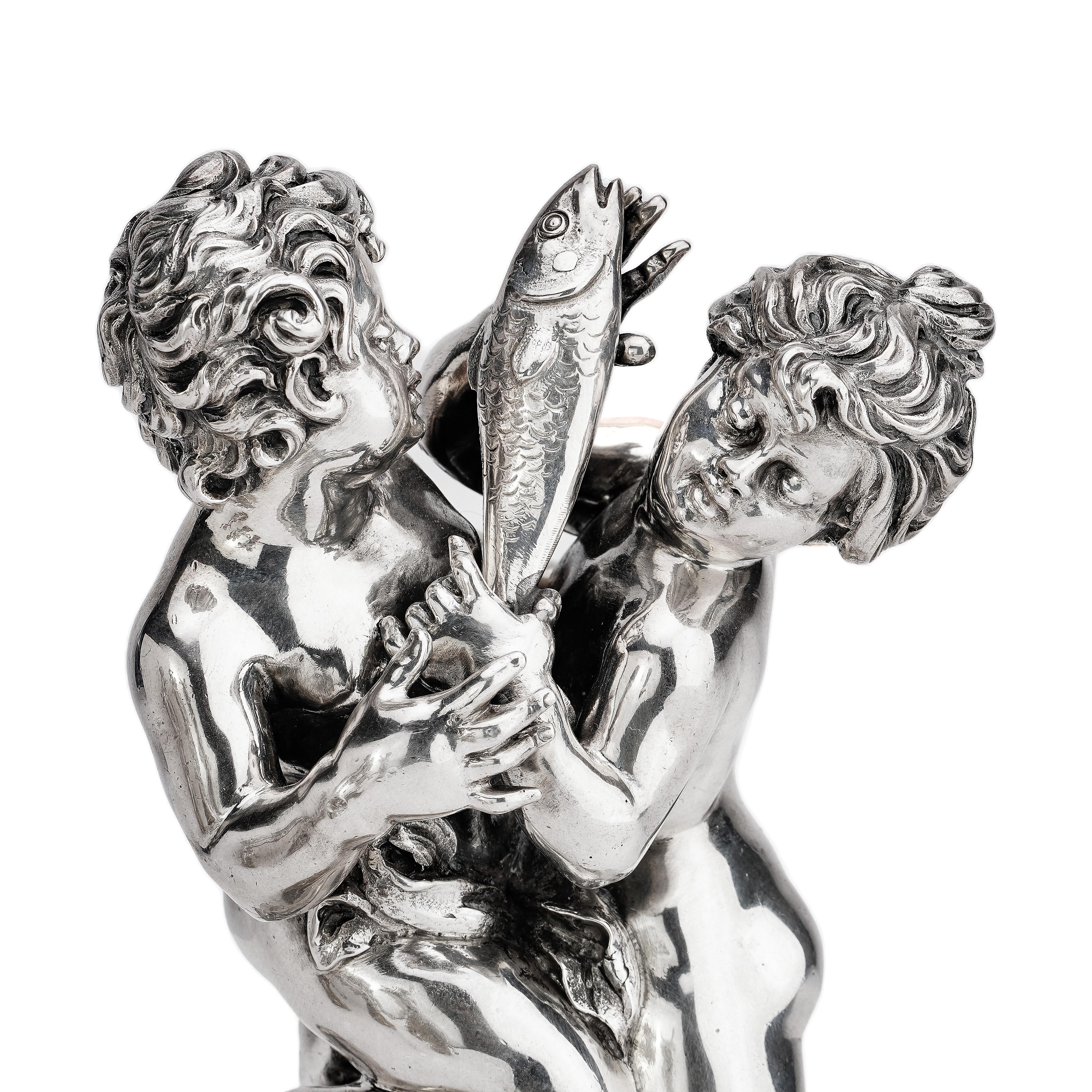 Luigi Avolio Set of Four 800, Italian Silver and Ormolu Figural Groups For Sale 4