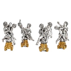 Luigi Avolio Set of Four 800, Italian Silver and Ormolu Figural Groups