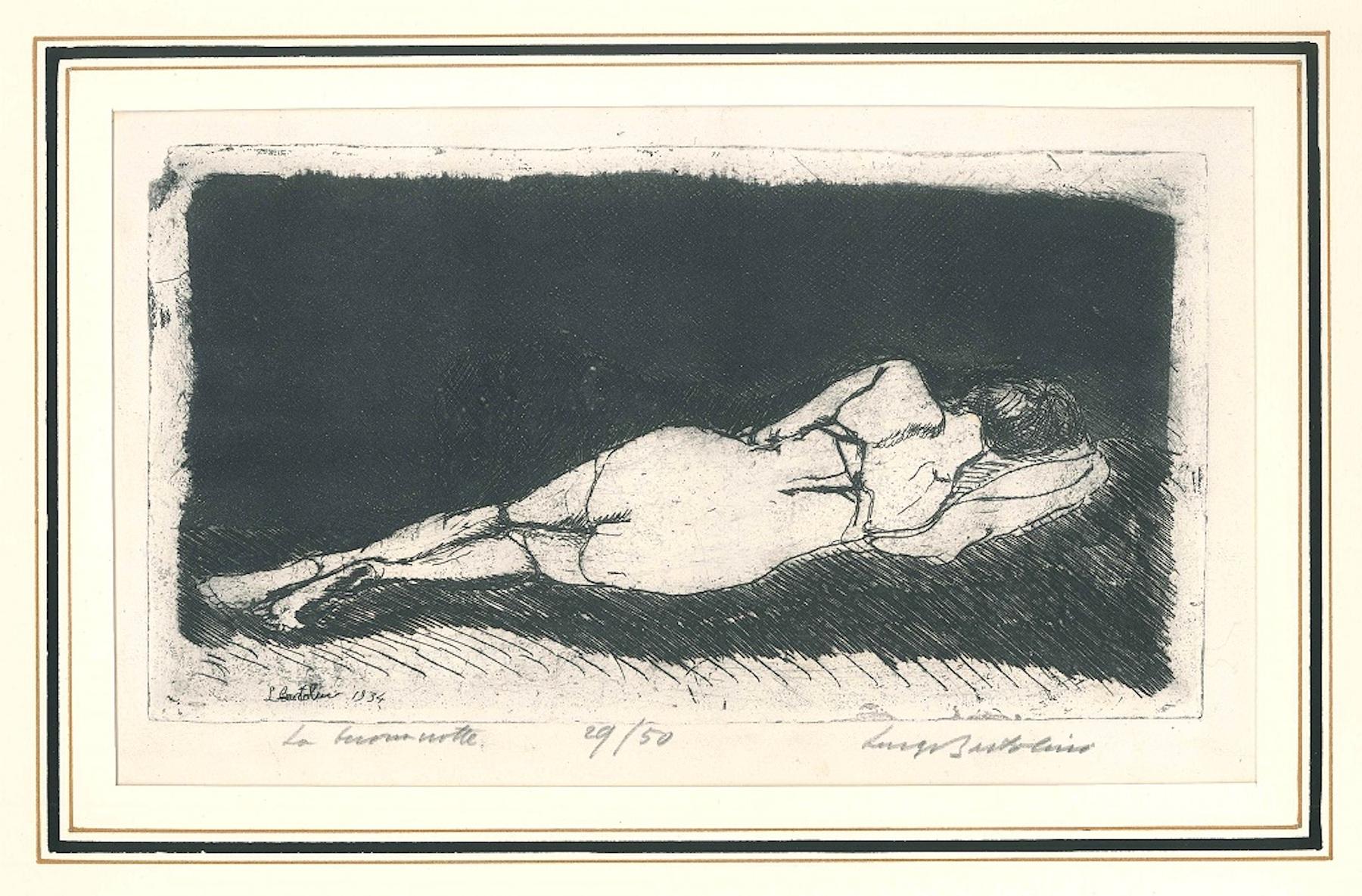 Image dimensions: 13 x 24.5 cm.

This is an original etching realized by Luigi Bartolini in 1934. Hand signed in pencil on the lower right and titled on the lower left. Numbered on lower center. Edition of 50 prints. Signed and dated on plate.

Good