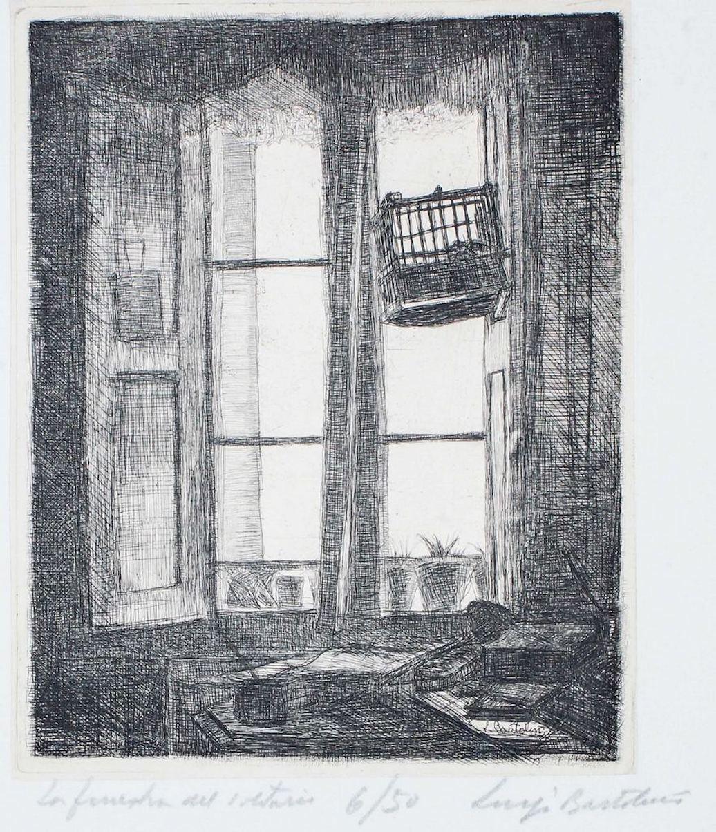 Dimensioni dell'immagine: 19,5 x 15,8 cm.

La Finestra del solitario è un'opera originale realizzata da Luigi Bartolini nel 1940.

Acquaforte originale su carta.

Titolato, numerato e firmato a matita dall'artista sul margine inferiore della lastra