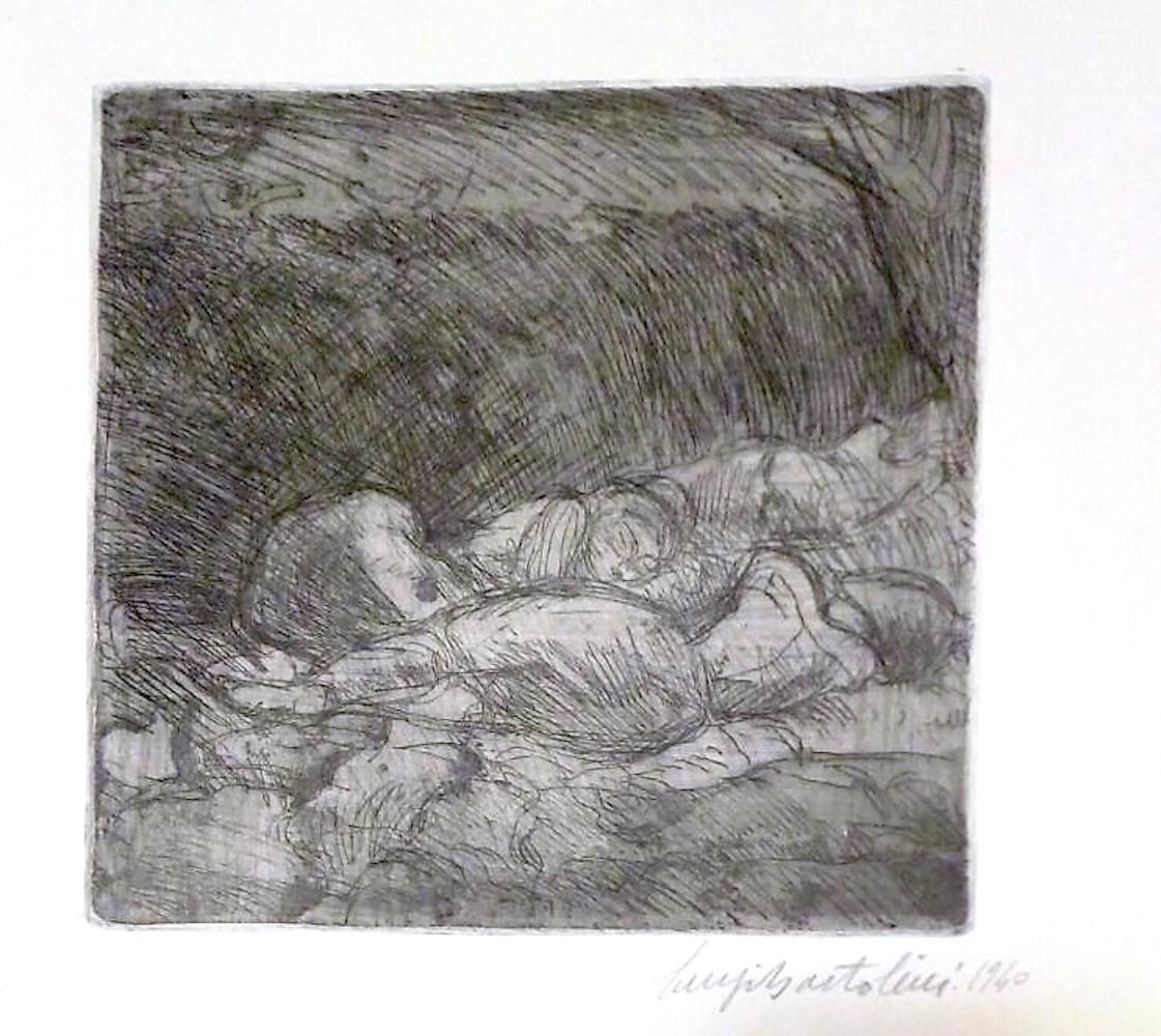 Women Sleeping - Original Etching by Luigi Bartolini - 1940