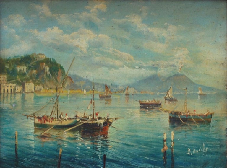 Luigi Basile MARINE Italian landscape oil on board painting, Luigi