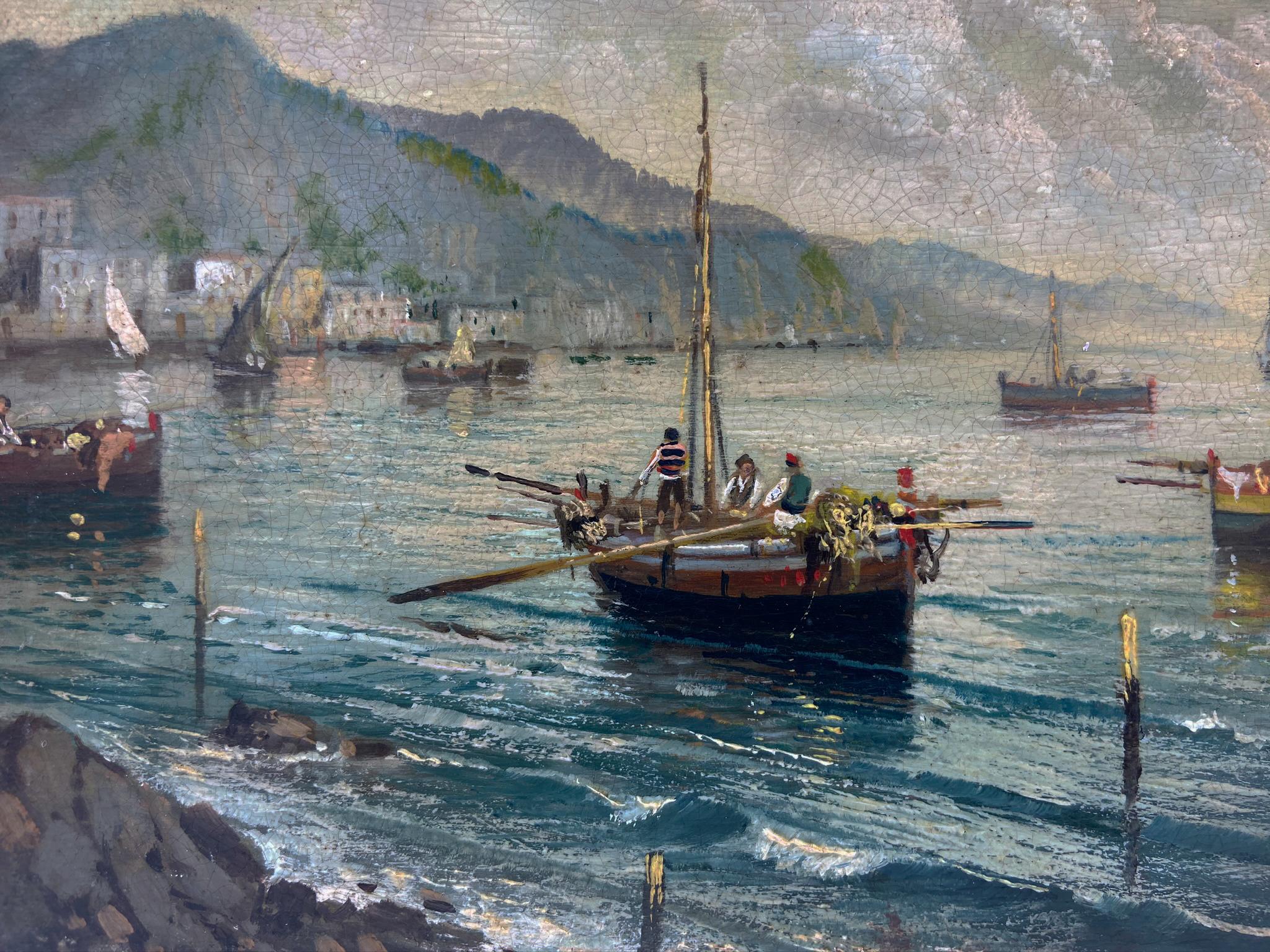 MARINE - Posillipo School - Italian landscape Oil on board Painting For Sale 1