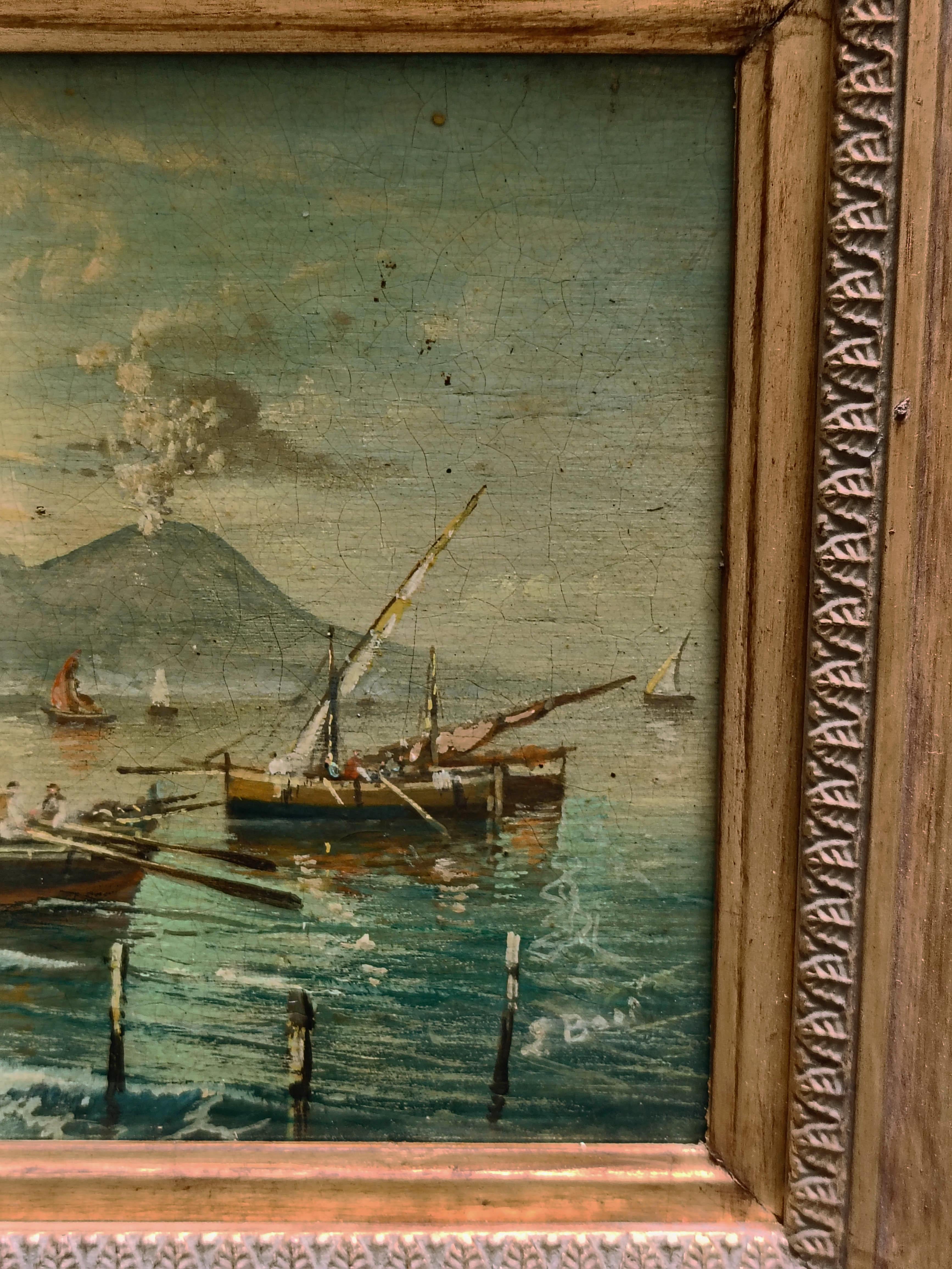 MARINE – Posillipo-Schule – Italienische Landschaft, Öl auf Karton, Gemälde im Angebot 4