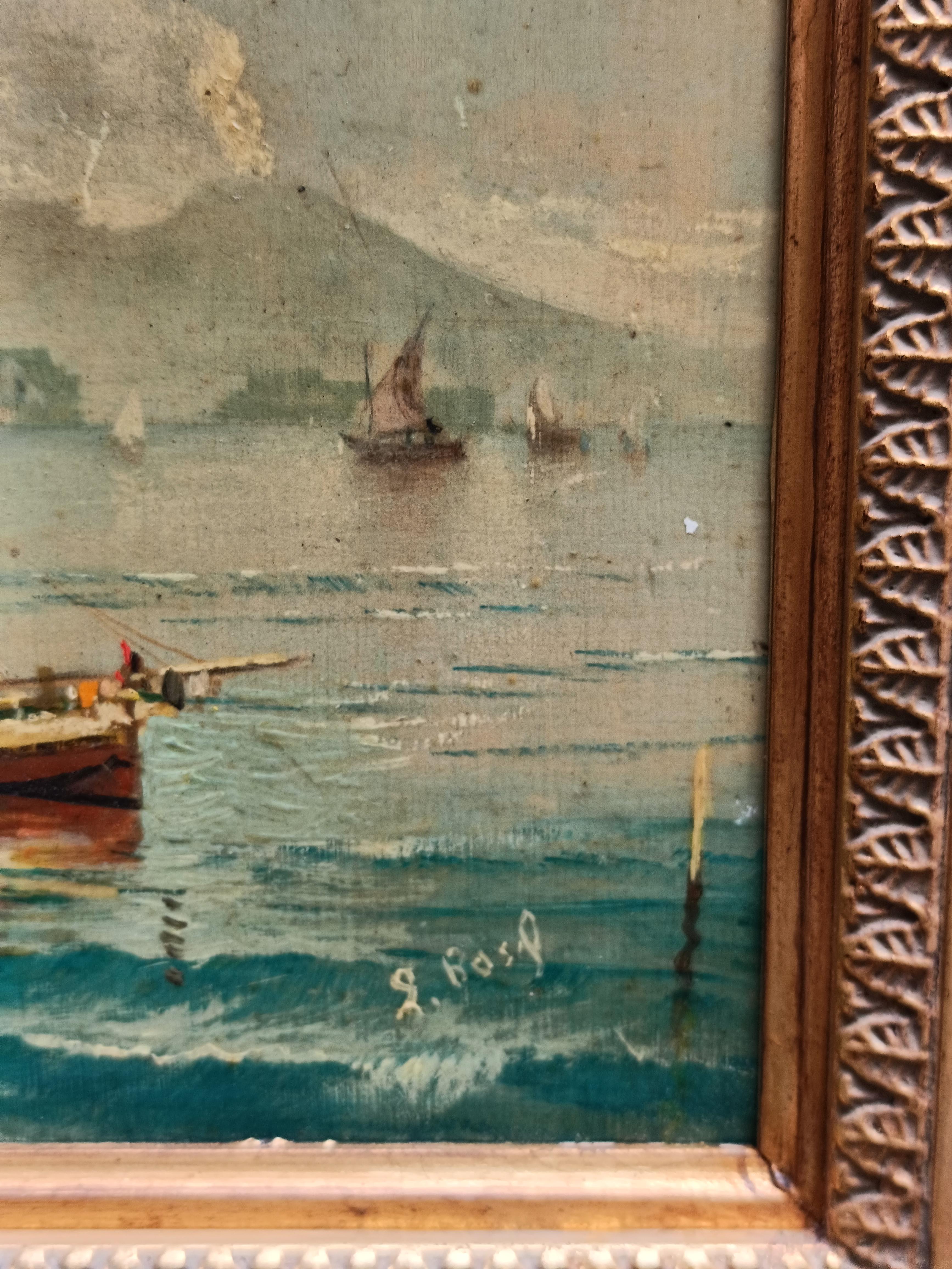 MARINE - École Posillipo - Peinture de paysage italienne à l'huile sur panneau en vente 3