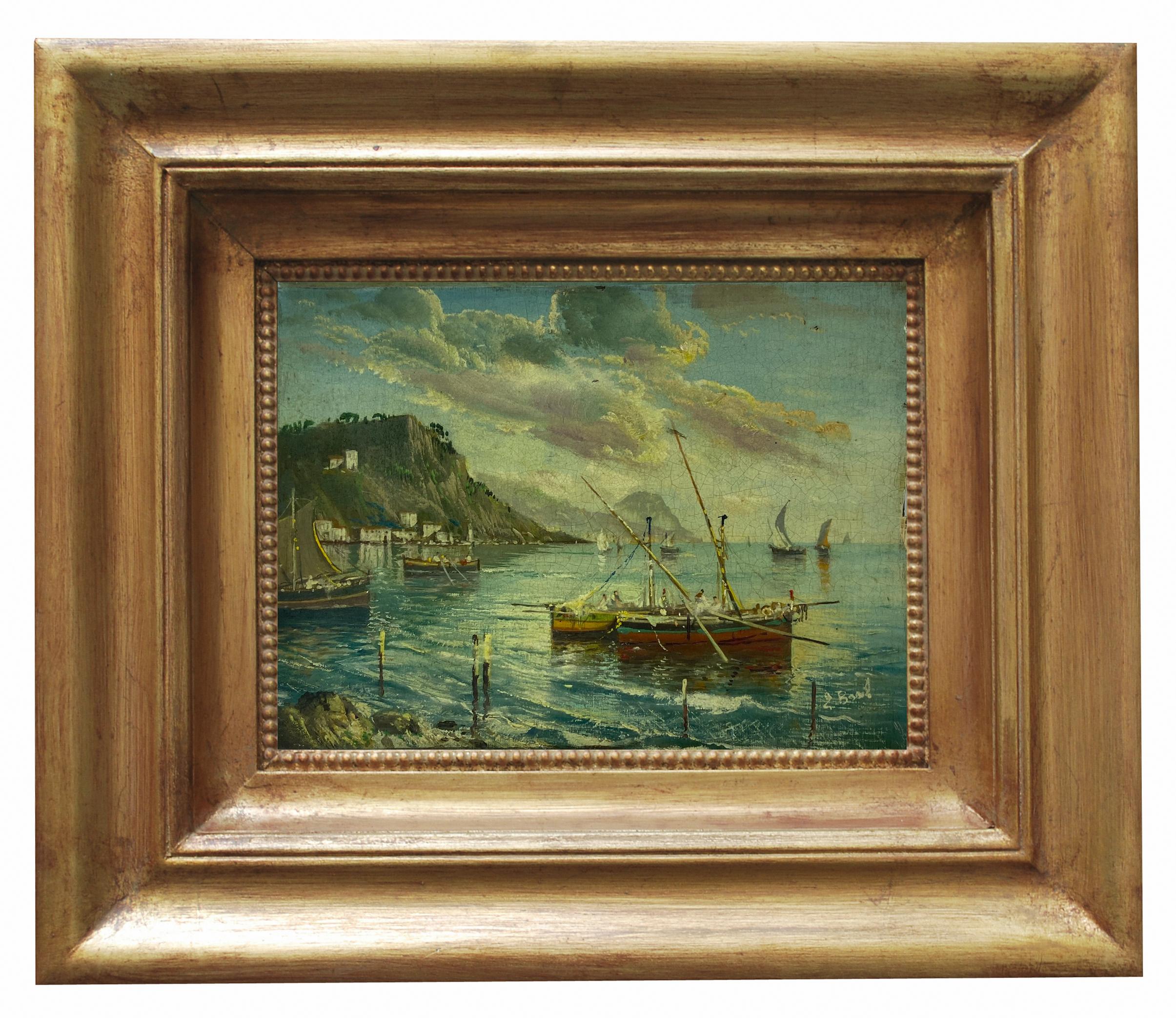 Luigi Basile Landscape Painting - MARINE - Posillipo School - Italian Landscape Oil on board Painting