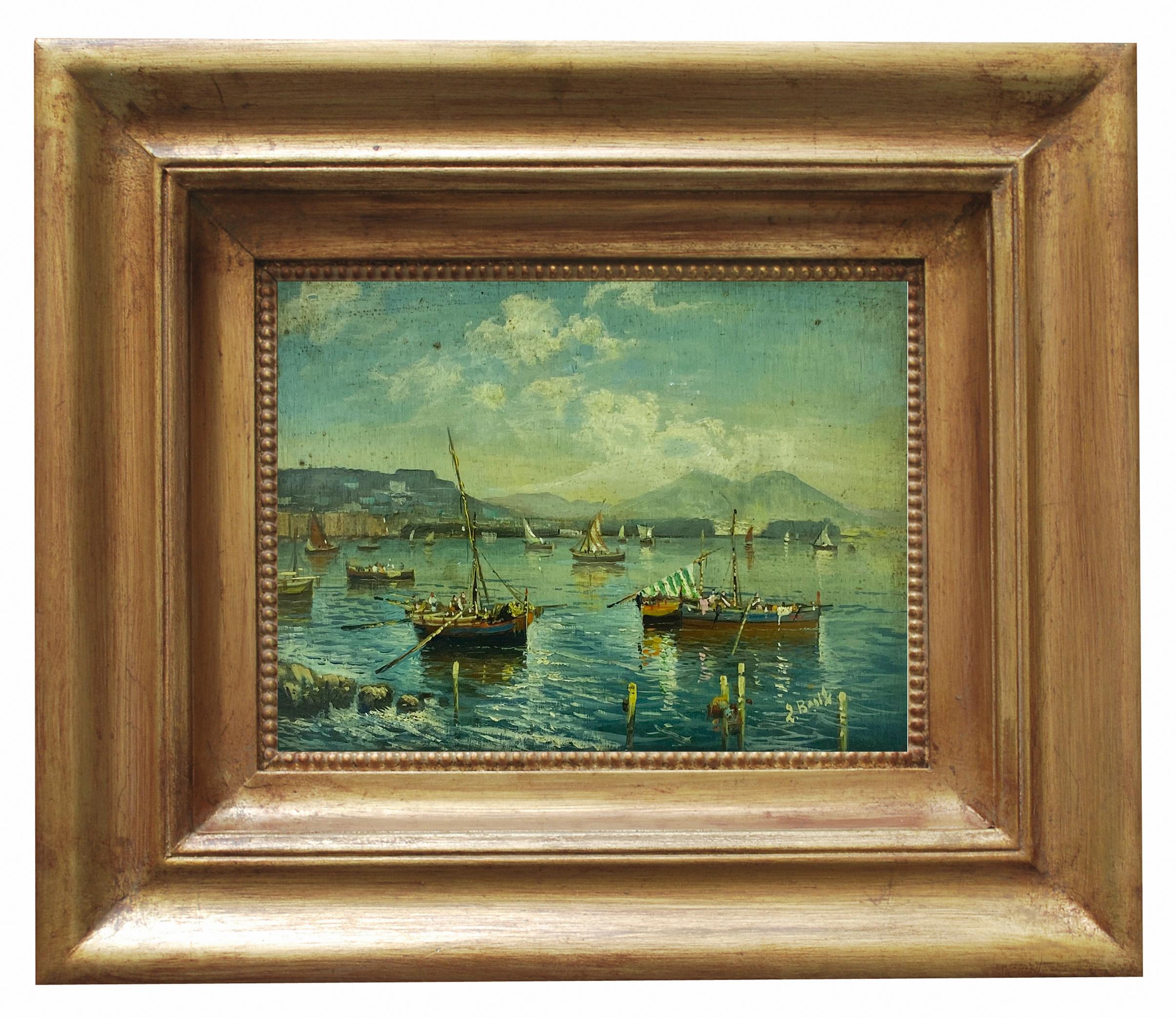 MARINE- Posillipo-Schule – Italienische Landschaft, Öl auf Karton, Gemälde