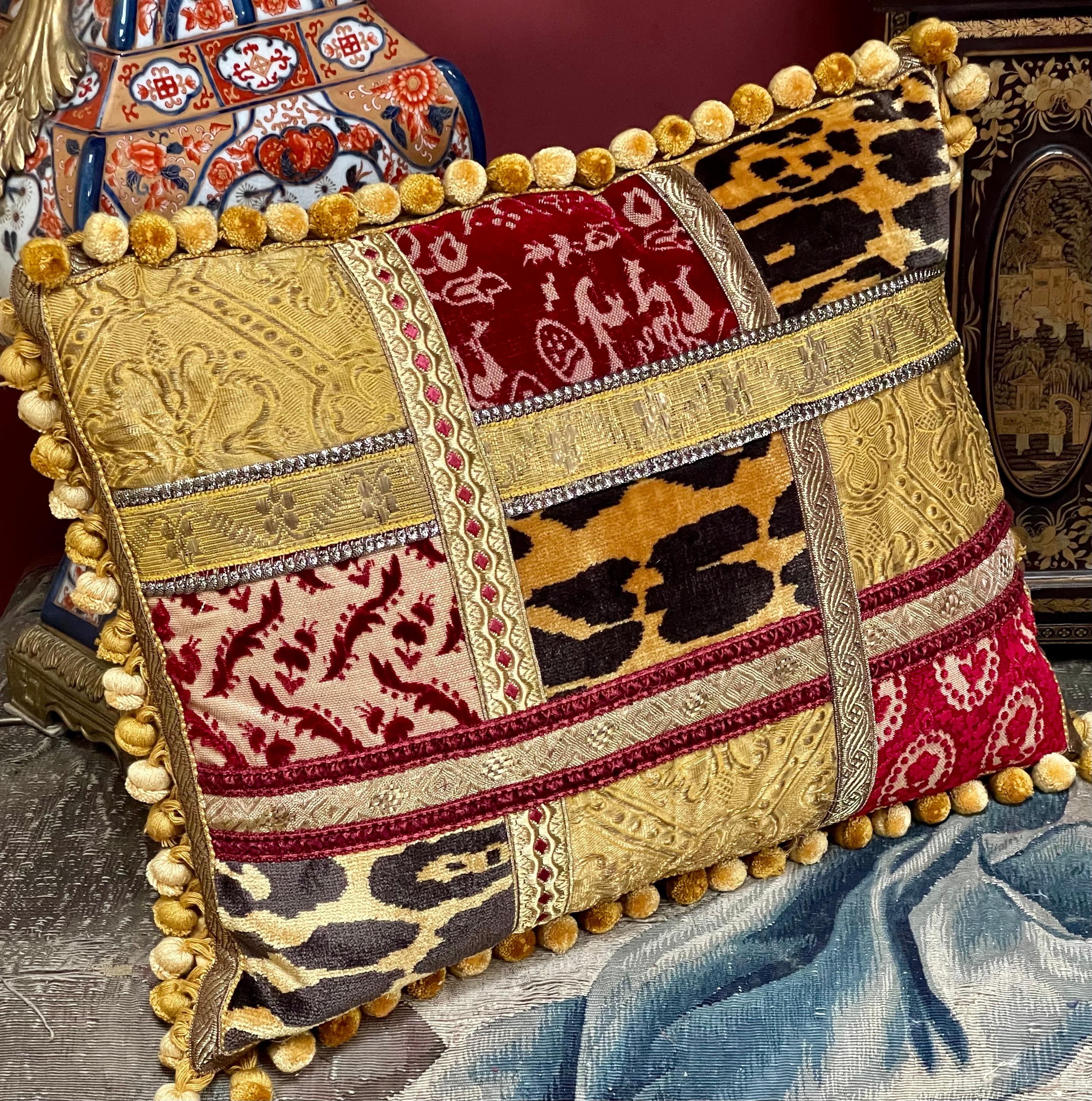 

Hand Made Bespoke Pillow
Incorporating a selection of vintage and contemporary Luigi Bevilacqua Soprarizzo Silk Velvets. Hand woven in Venice on 18th century looms
Together with early 19th century metallic silk brocade

Fiinshed with a selection