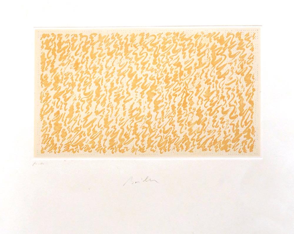 Composition is an original etching by the artist Luigi Boille.

It is in excellent conditions.

This artwork is a beautiful coloured etching, representing an abstract composition in yellow.

Edition of 25 prints, hand signed and numbered.	
