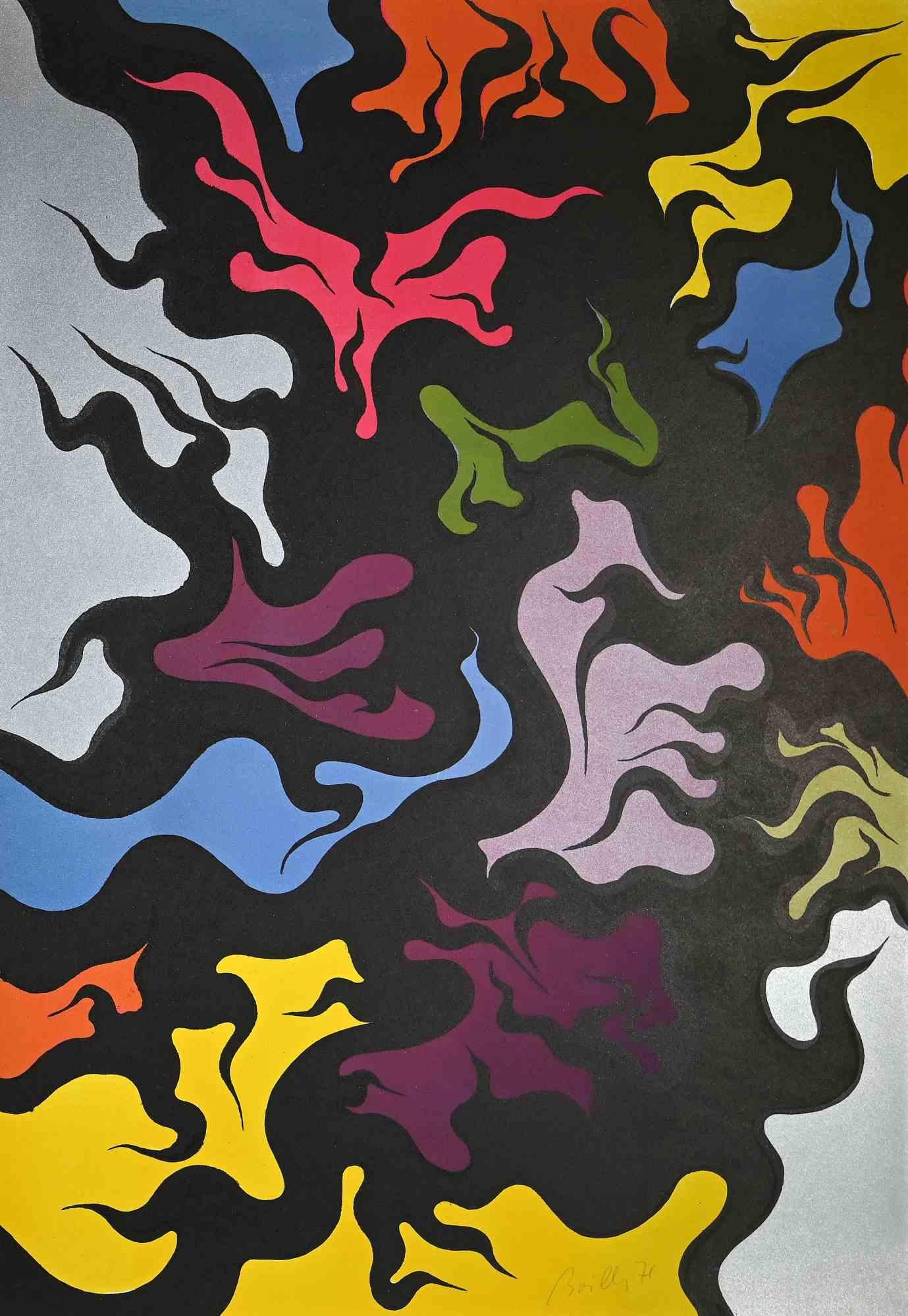 Abstract Print Luigi Boille - Composition - Sérigraphie de Luigi Boiille - 1971