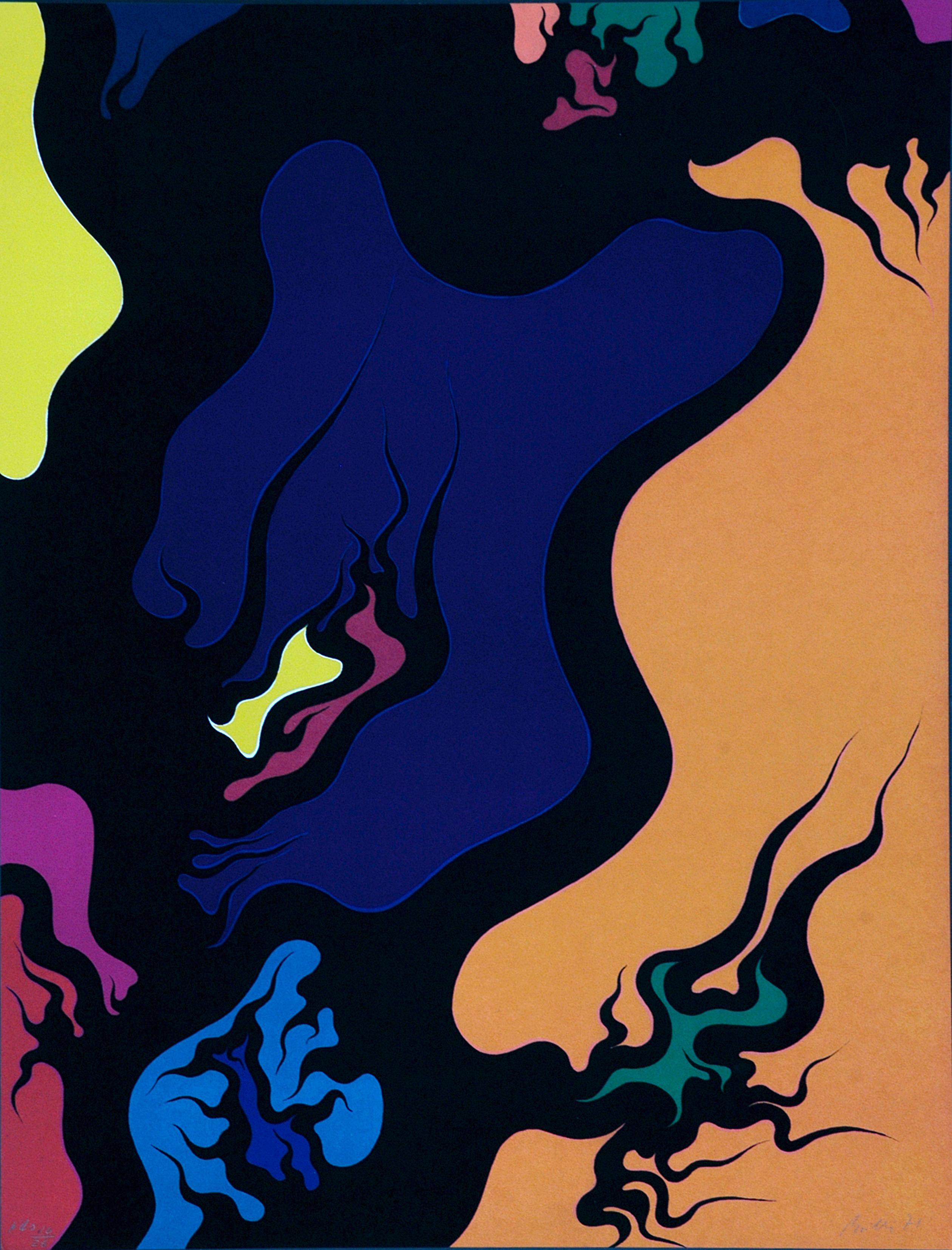 Purple Hell est une étonnante lithographie colorée, réalisée par Luigi Boille en 1971.

Ce tirage original est signé à la main. Edition de 26 tirages.

Cette œuvre d'art emblématique présente une composition abstraite aux couleurs sombres et