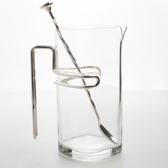 Luigi Bormioli Silver Plate and Glass Barware Cocktail Martini Pitcher, 1980s