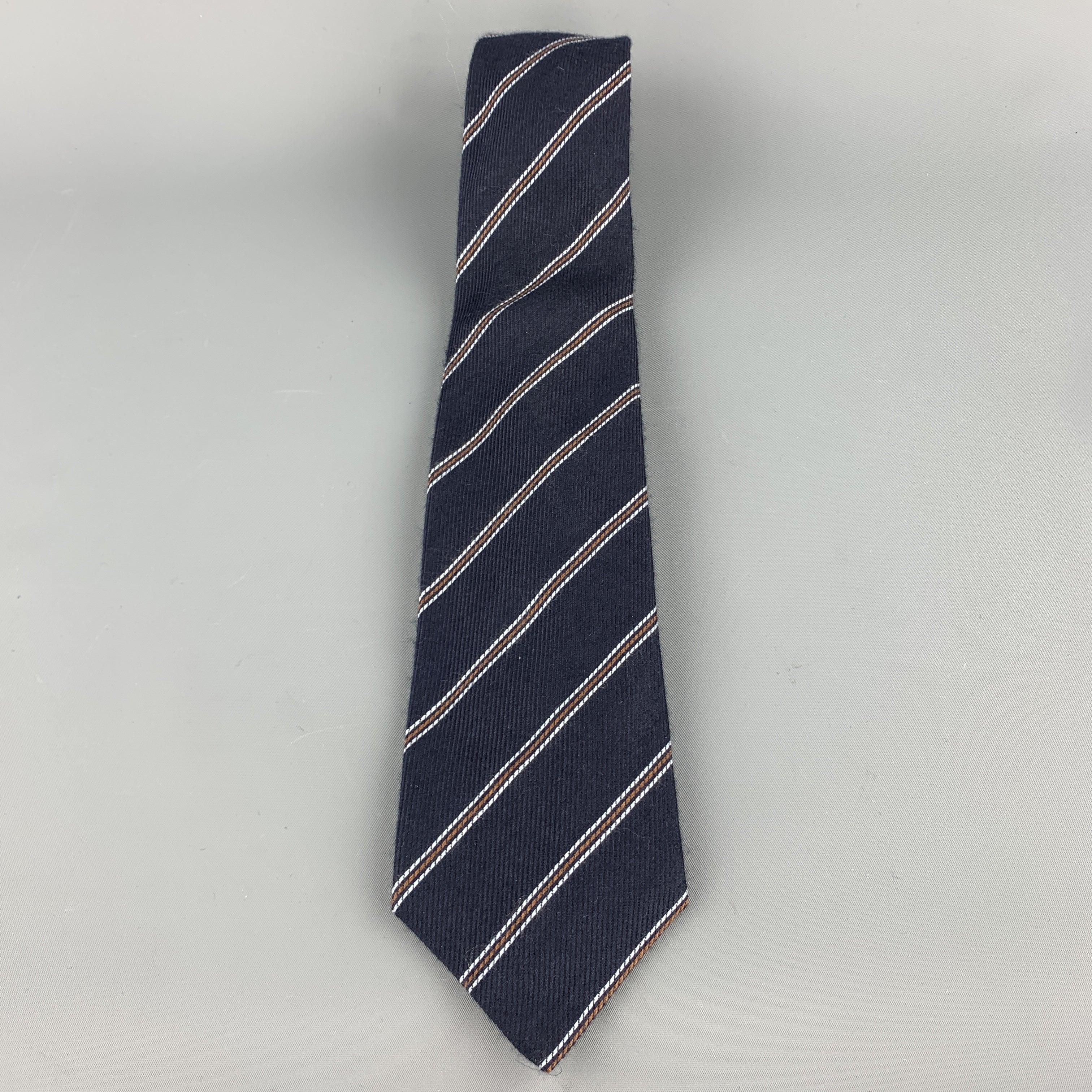 LUIGI BORRELLI Navy Striped Silk / Cashmere Tie In Good Condition For Sale In San Francisco, CA