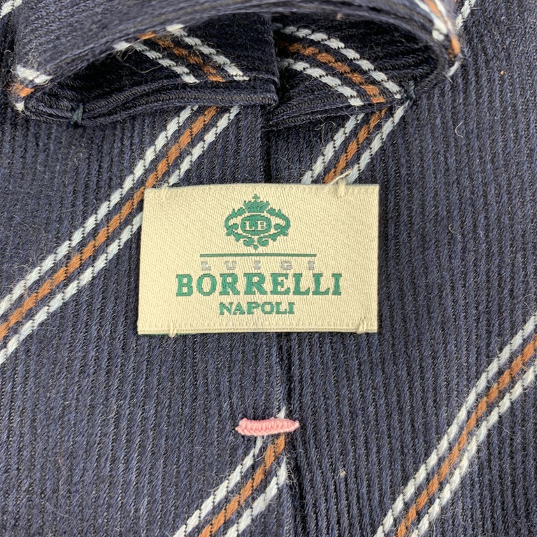 LUIGI BORRELLI Navy Striped Silk / Cashmere Tie For Sale at 1stDibs
