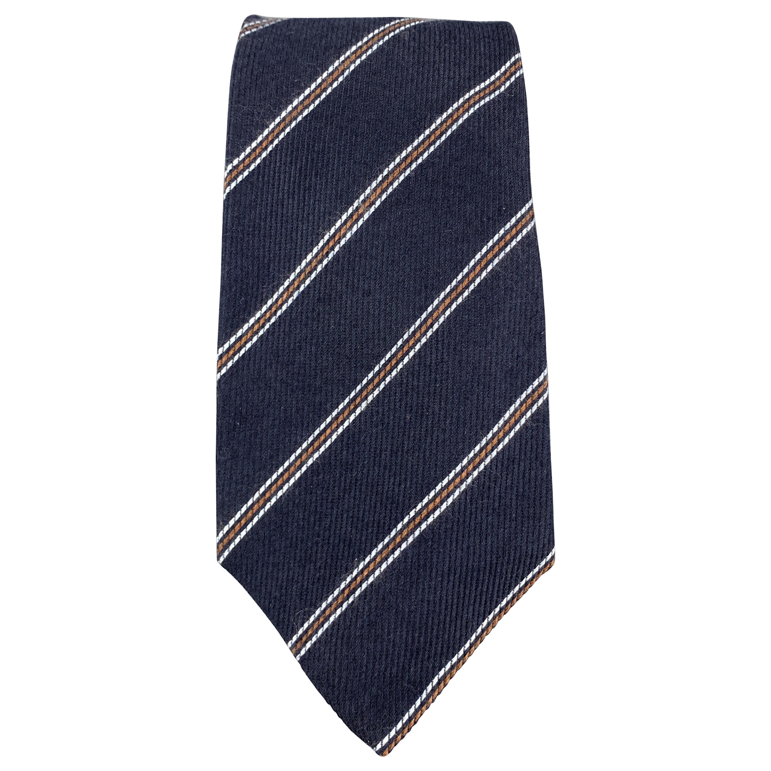 LUIGI BORRELLI Navy Striped Silk / Cashmere Tie