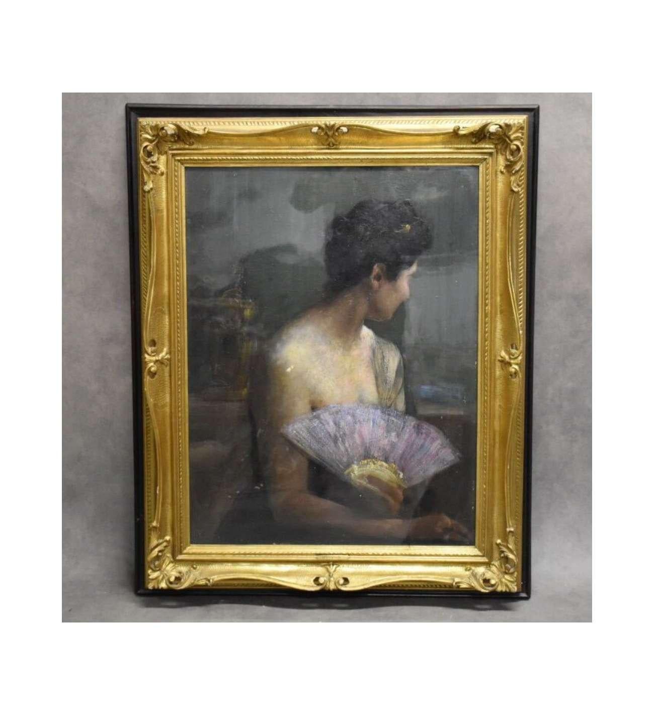 "Anita With A Fan By Luigi Brignoli"

Anita with Fan.

Certificate of authenticity. (glued to the back of the painting)

Framed under glass in a period frame.

Luigi Brignoli attended the Accademia Carrara in Bergamo as a student of Cesare Tallone