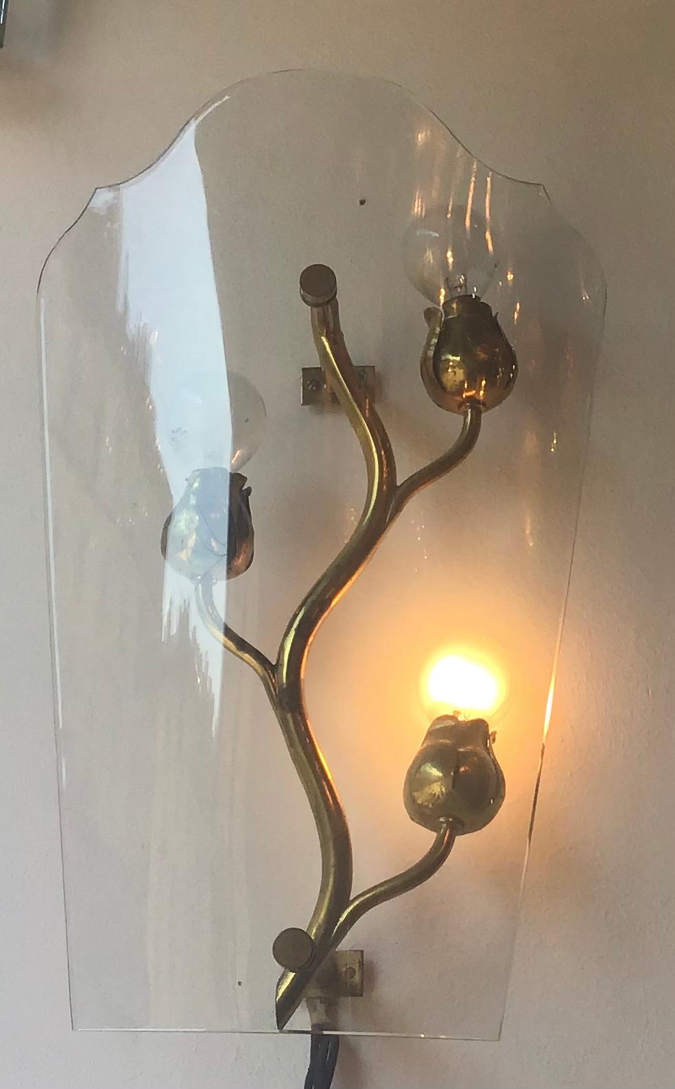 Mid-20th Century Luigi Brusotti Appliques Brass Glass, 1940, Italy For Sale