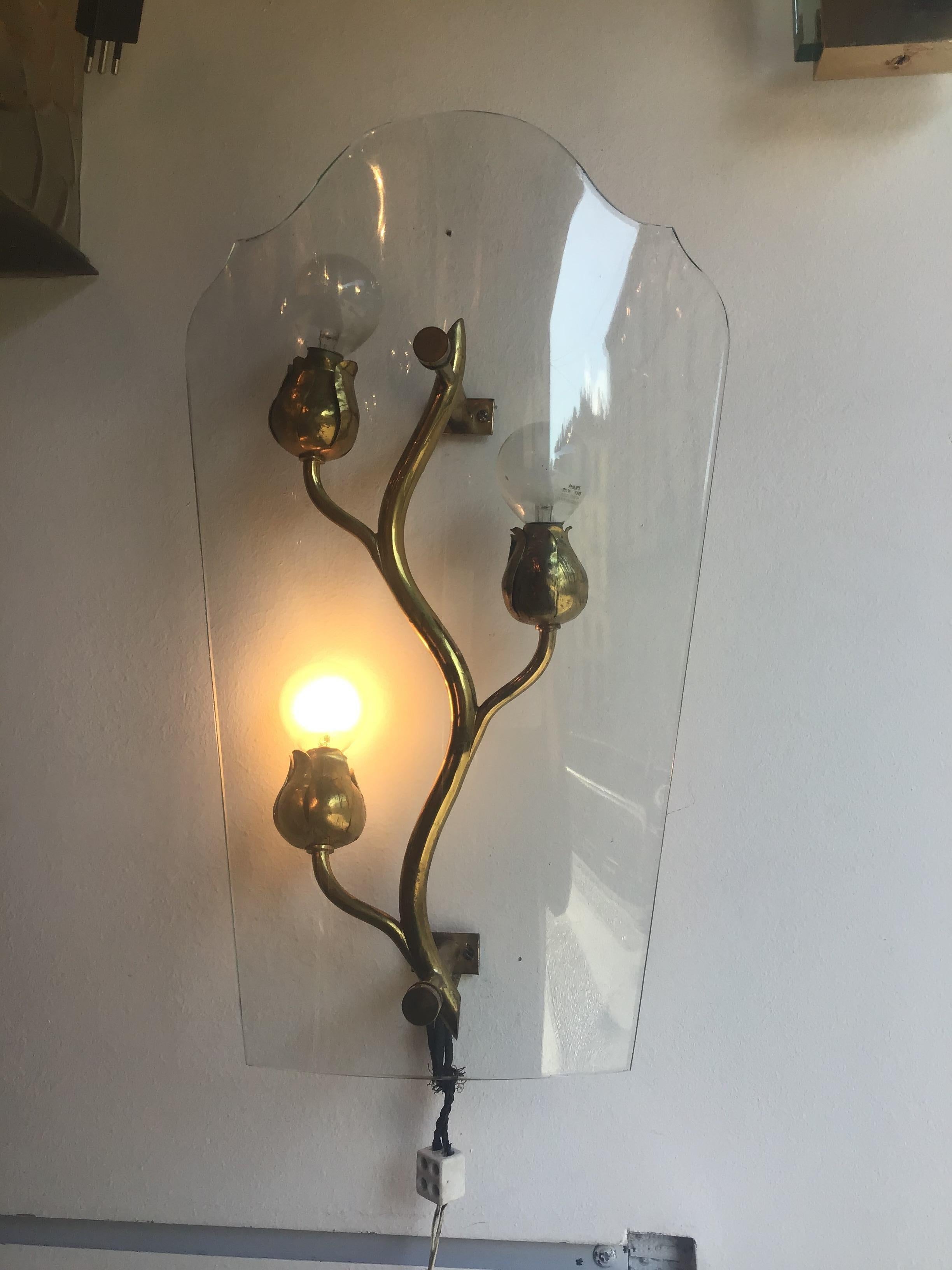Luigi Brusotti Appliques Brass Glass, 1940, Italy For Sale 1