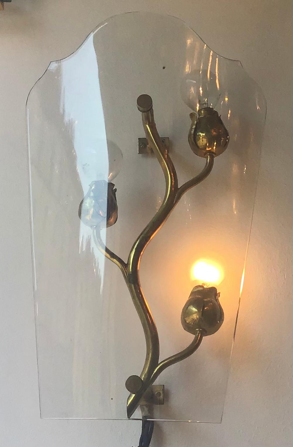 Luigi Brusotti Appliques Brass Glass, 1940, Italy For Sale 3