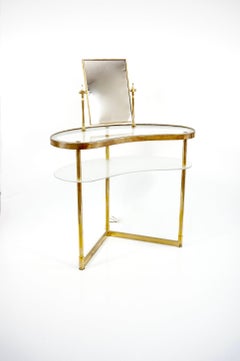 Tocador Luigi Brusotti de latón y cristal, tocador con espejo y luz 1940