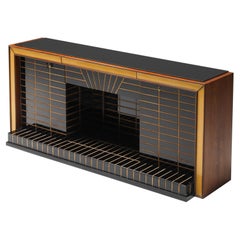 Luigi Brusotti Buffet with Fireplace, Art Deco, Sideboard, 1940's, Walnut Veneer