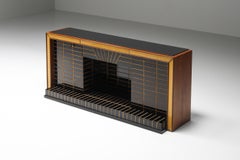 Luigi Brusotti Buffet with Fireplace, Art Deco, Sideboard, 1940's, Walnut Veneer