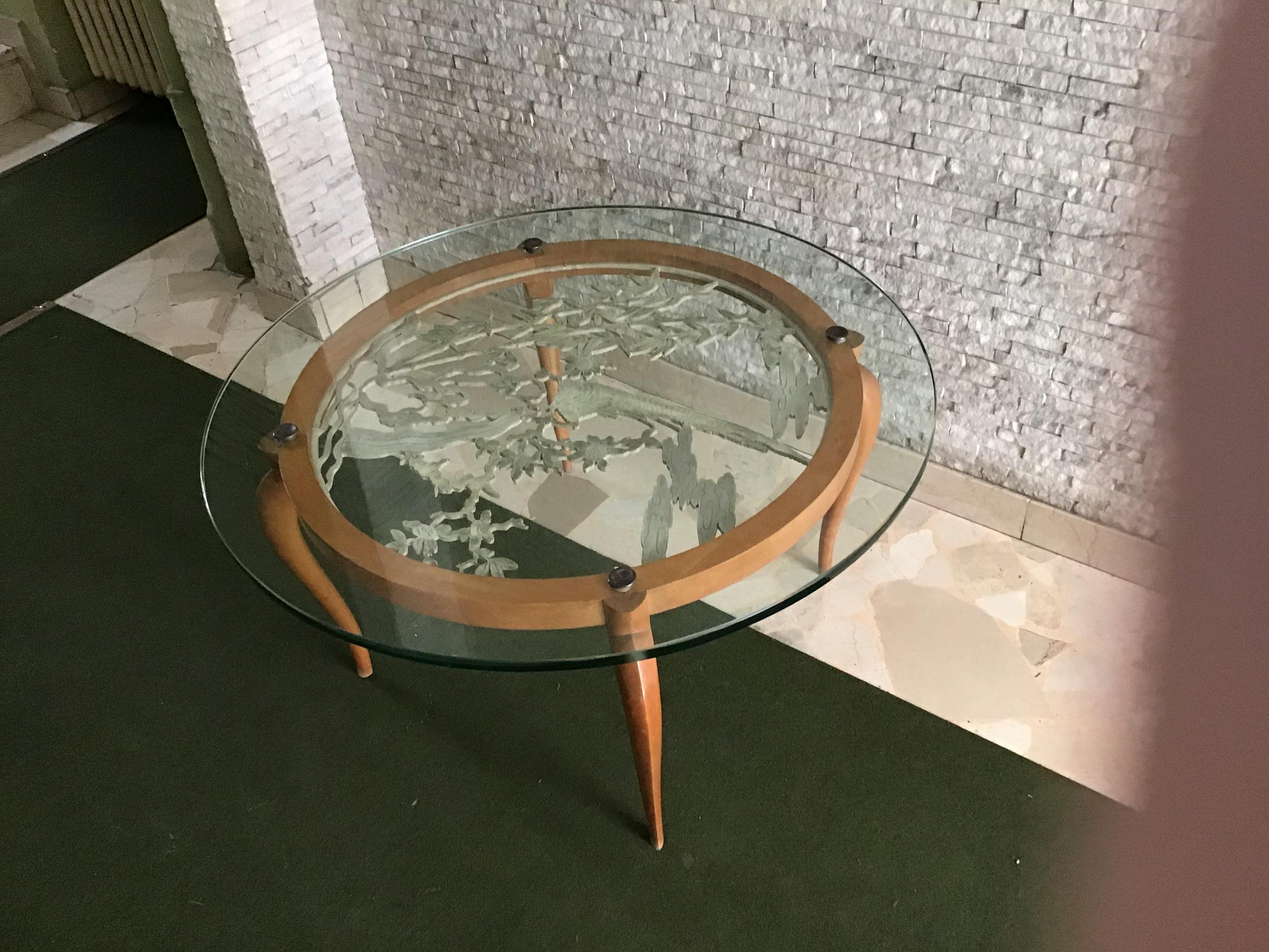 Luigi Brusotti Coffee Table Cristal Wood Brass, 1940, Italy For Sale 4