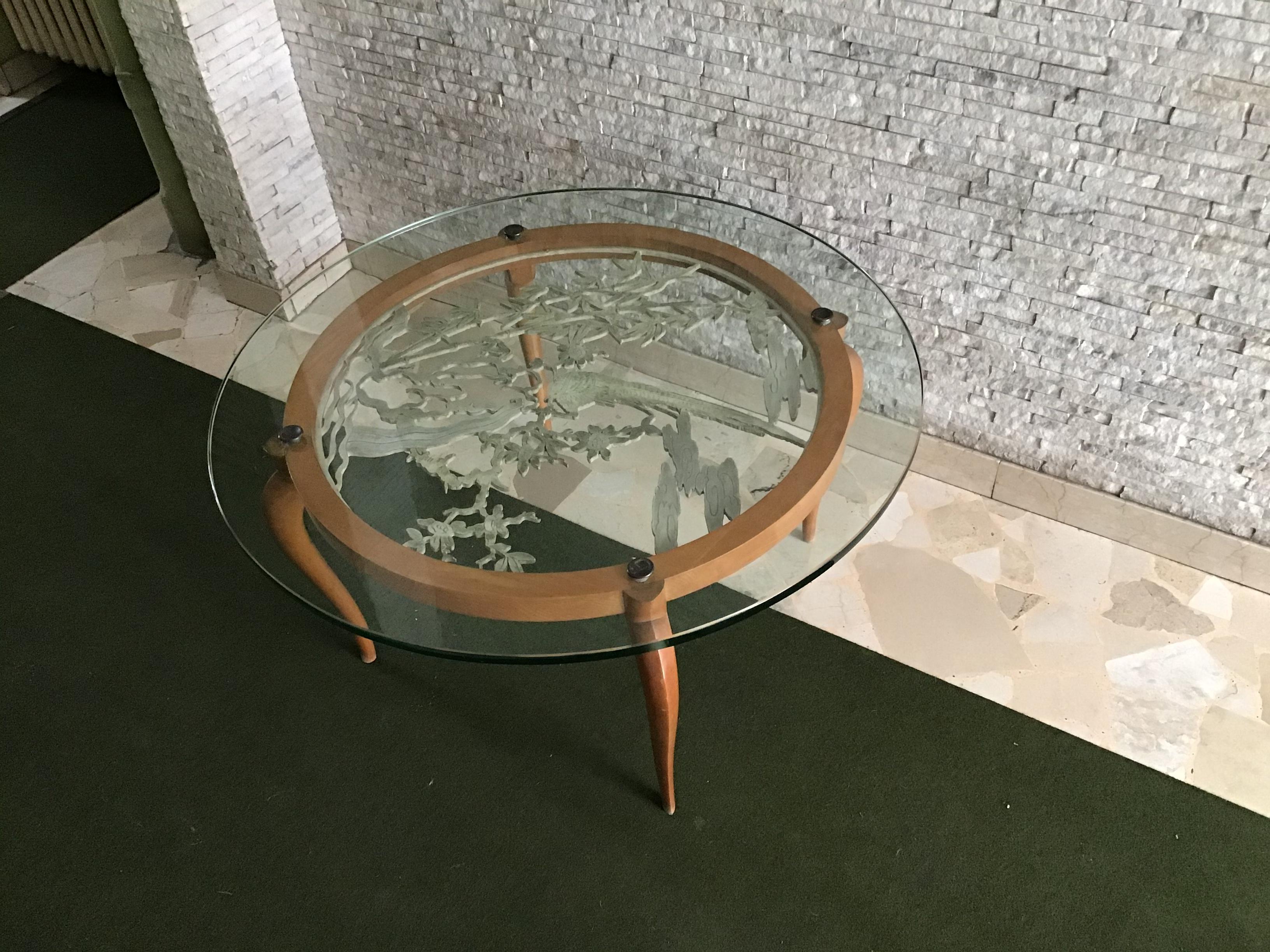 Luigi Brusotti Coffee Table Cristal Wood Brass, 1940, Italy For Sale 5
