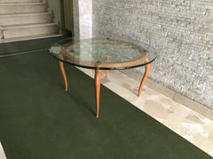 Luigi Brusotti Coffee Table Cristal Wood Brass, 1940, Italy