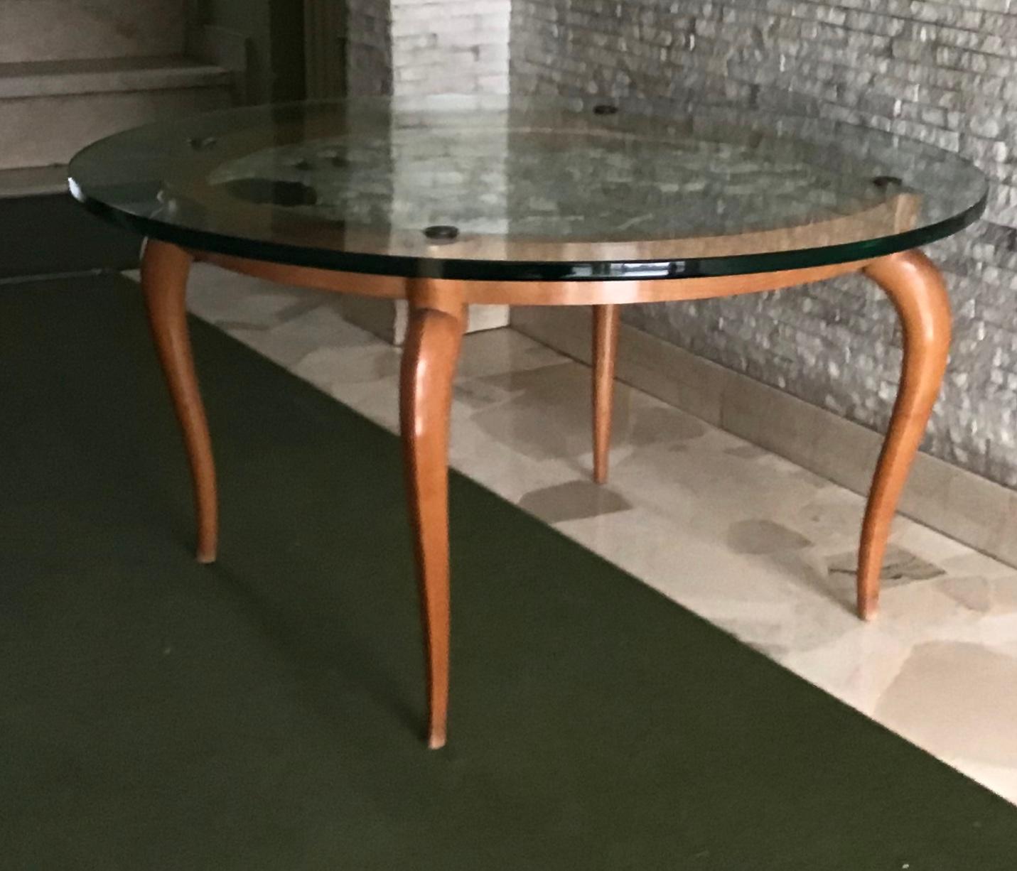 Glass Luigi Brusotti Coffee Table Cristal Wood Brass, 1940, Italy For Sale