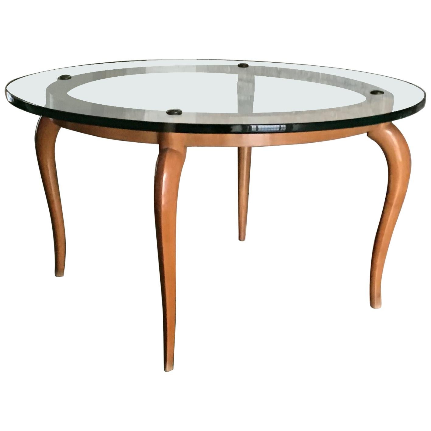 Luigi Brusotti Coffee Table Cristal Wood Brass, 1940, Italy For Sale