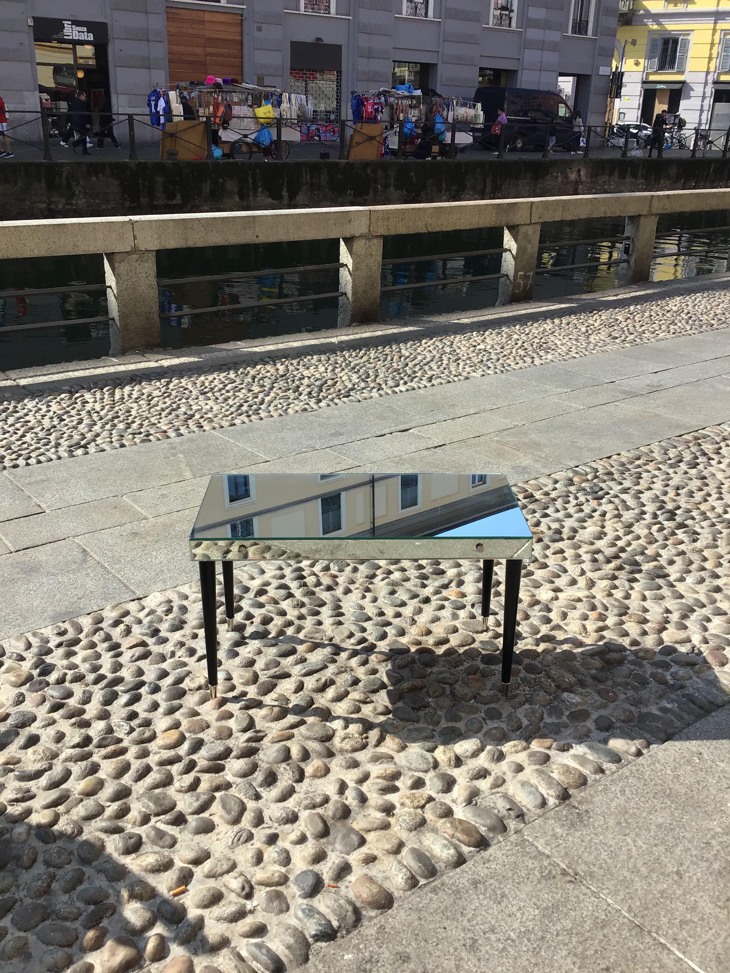 Luigi Brusotti Coffee Table Vetro Specchiato Metal Crome Wood 1940 italy in vendita 13